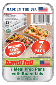 Handi-Foil Aluminum Meal Prep Storage Pan with Folded Lids 7 Count Holds up to 23.7 Fluid Ounces